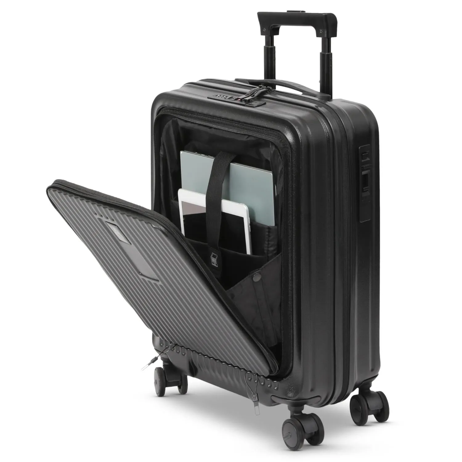 Aerolite M-Lite Smart 21” Cabin Suitcase – Silent & Smooth Hinomoto Wheels with Brake Button, Front Laptop Pocket, Durable PP Polypropylene, USB Charging, TSA Lock, 55x40x23cm