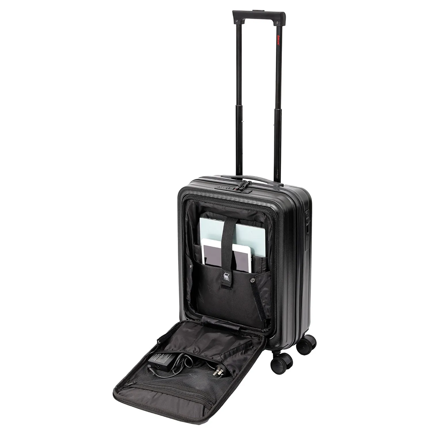Aerolite M-Lite Smart 21” Cabin Suitcase – Silent & Smooth Hinomoto Wheels with Brake Button, Front Laptop Pocket, Durable PP Polypropylene, USB Charging, TSA Lock, 55x40x23cm