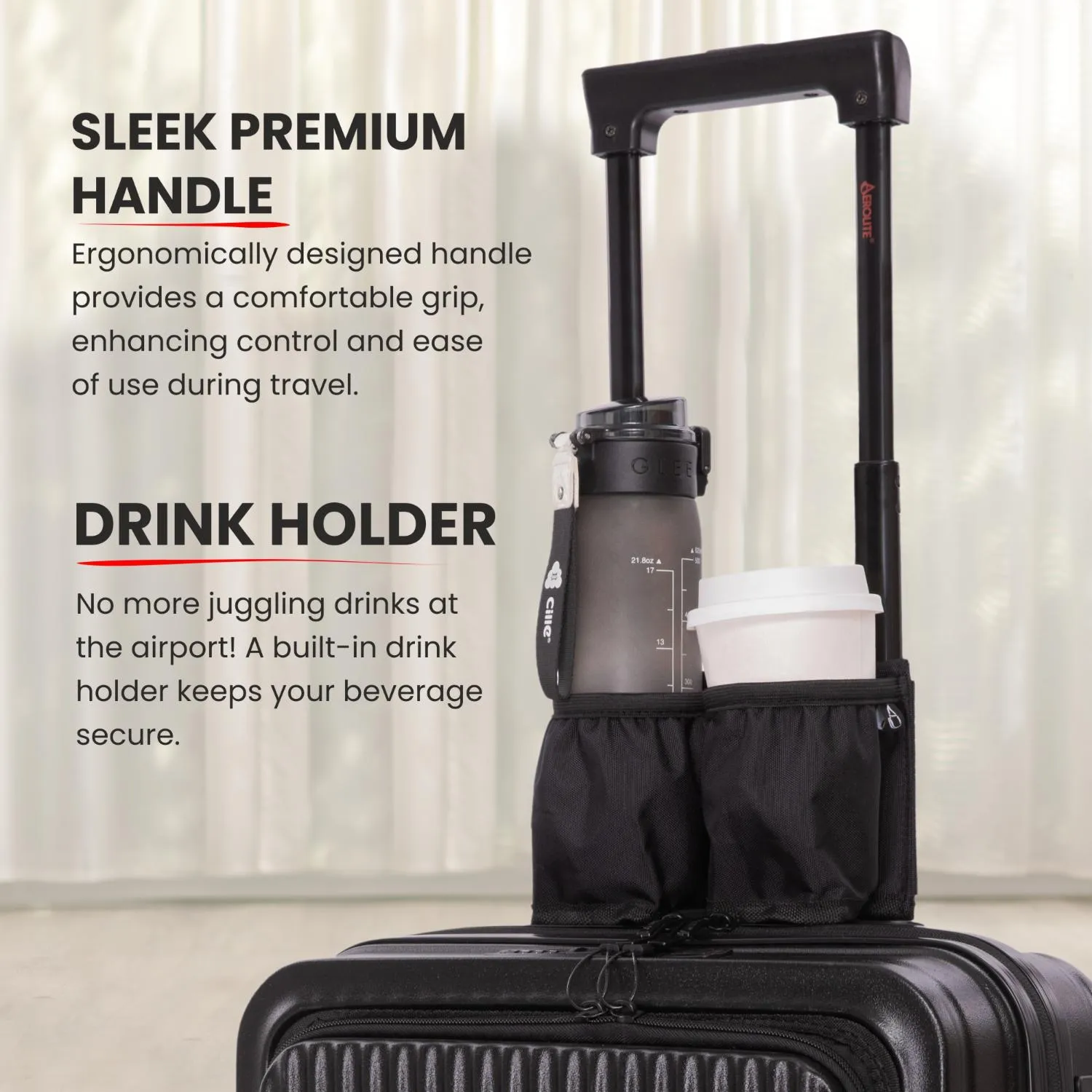 Aerolite M-Lite Smart 21” Cabin Suitcase – Silent & Smooth Hinomoto Wheels with Brake Button, Front Laptop Pocket, Durable PP Polypropylene, USB Charging, TSA Lock, 55x40x23cm