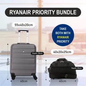 Aerolite Ryanair Max Bundle (55x40x20cm Priority Suitcase   40x20x25cm Holdall), 2 Piece Carry On Hand Cabin Luggage Set Bundle