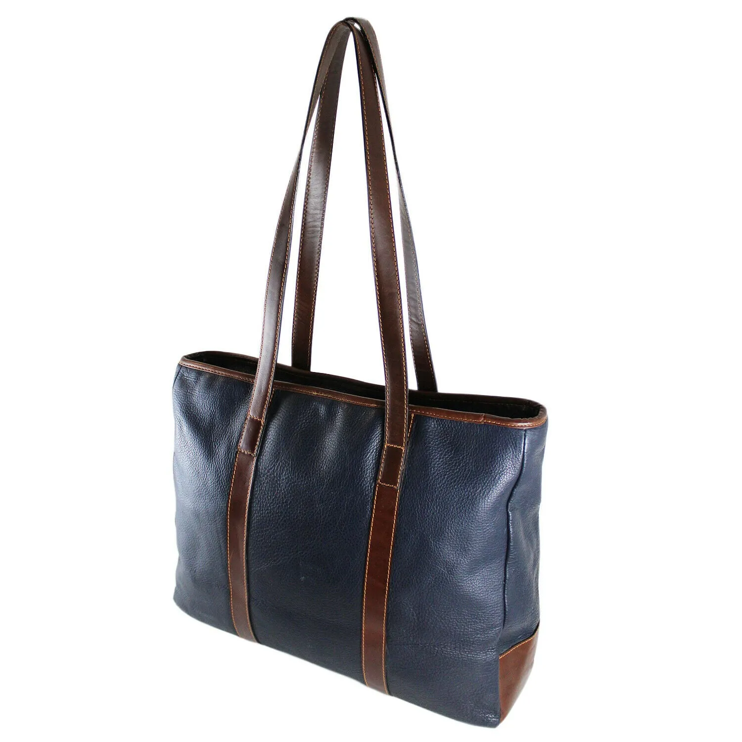 Colombian Bags Navy Leather Shopping Tote
