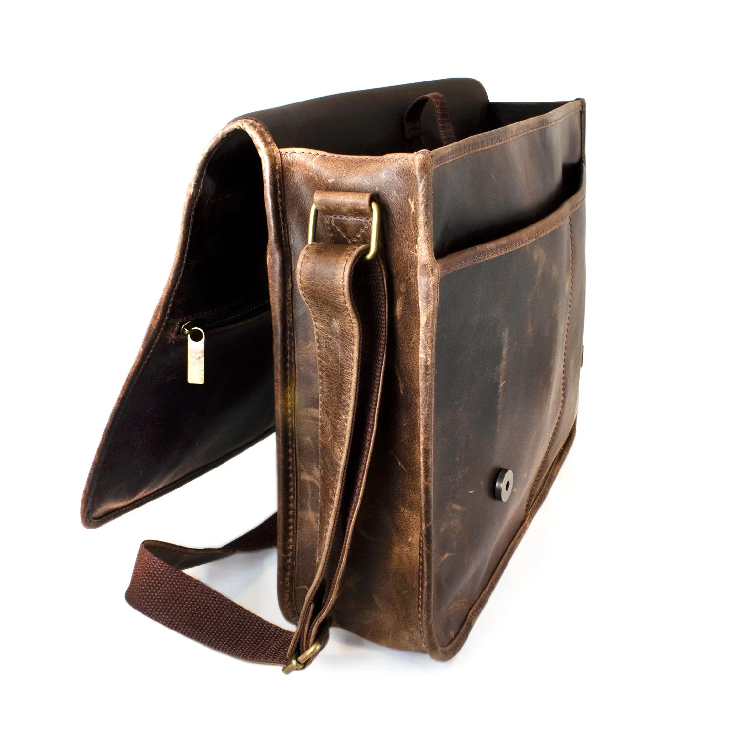 DayTrekr Distressed Leather Laptop Messenger Bag