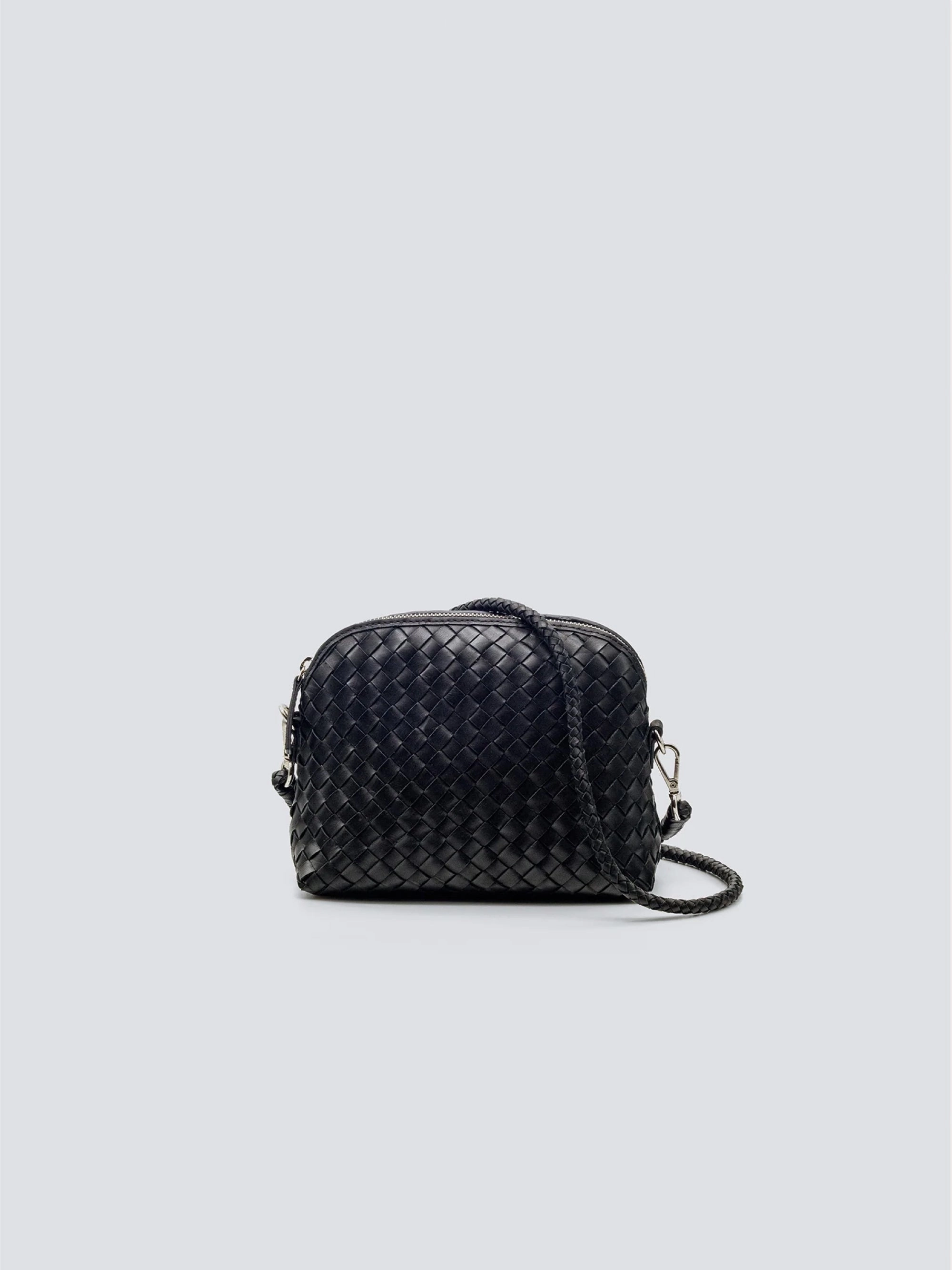 Fellini Chunky Woven Leather Shoulder Bag Black