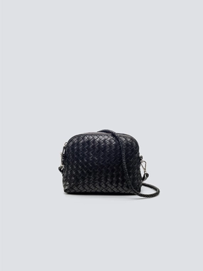 Fellini Chunky Woven Leather Shoulder Bag Black