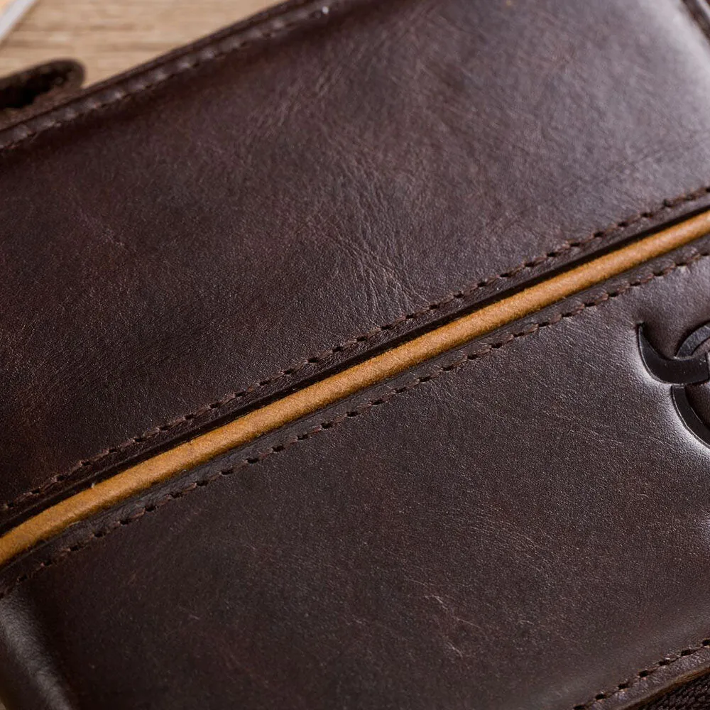 Genuine Leather Men Wallet 13 Multi-Card Card Black Holder Zipper