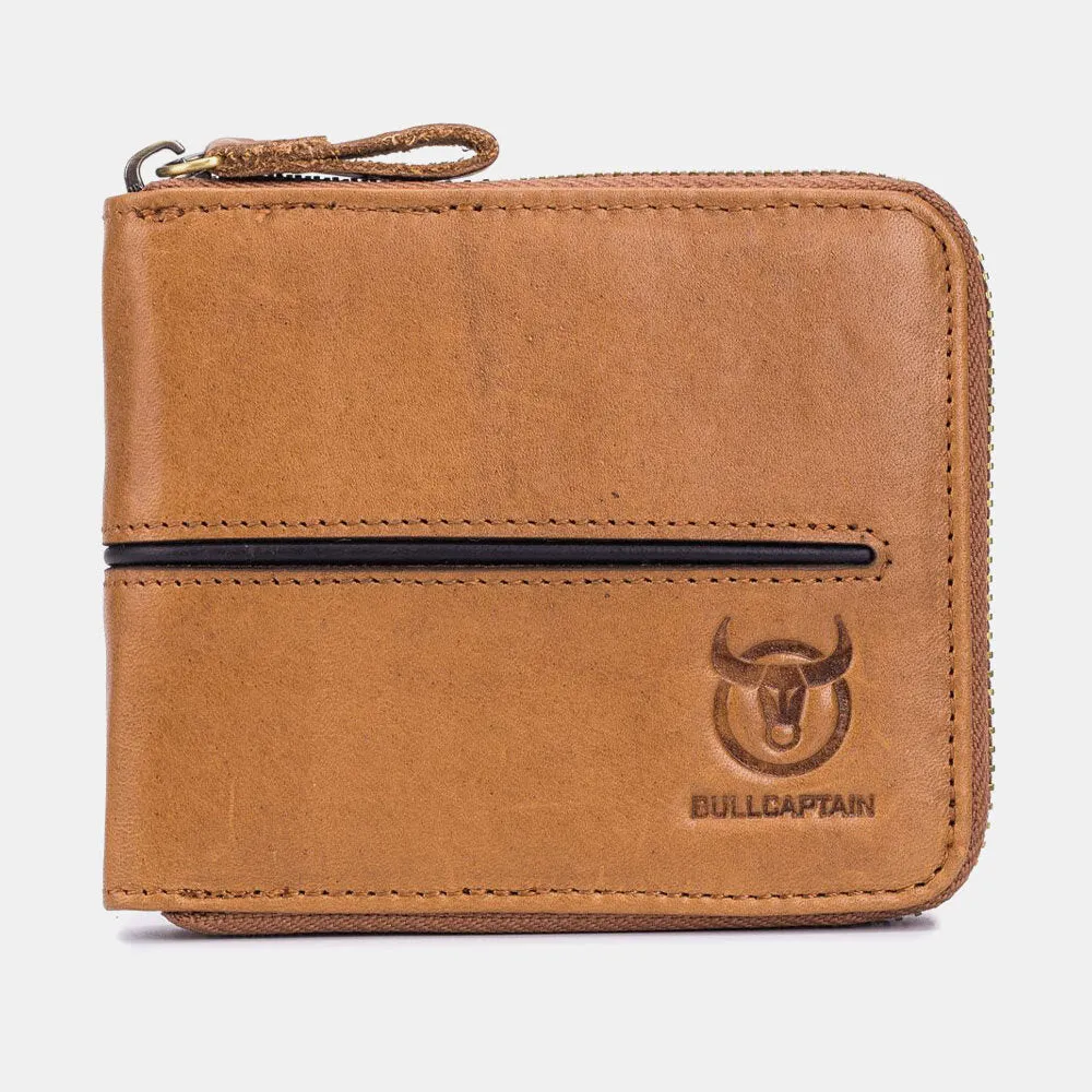 Genuine Leather Men Wallet 13 Multi-Card Card Black Holder Zipper