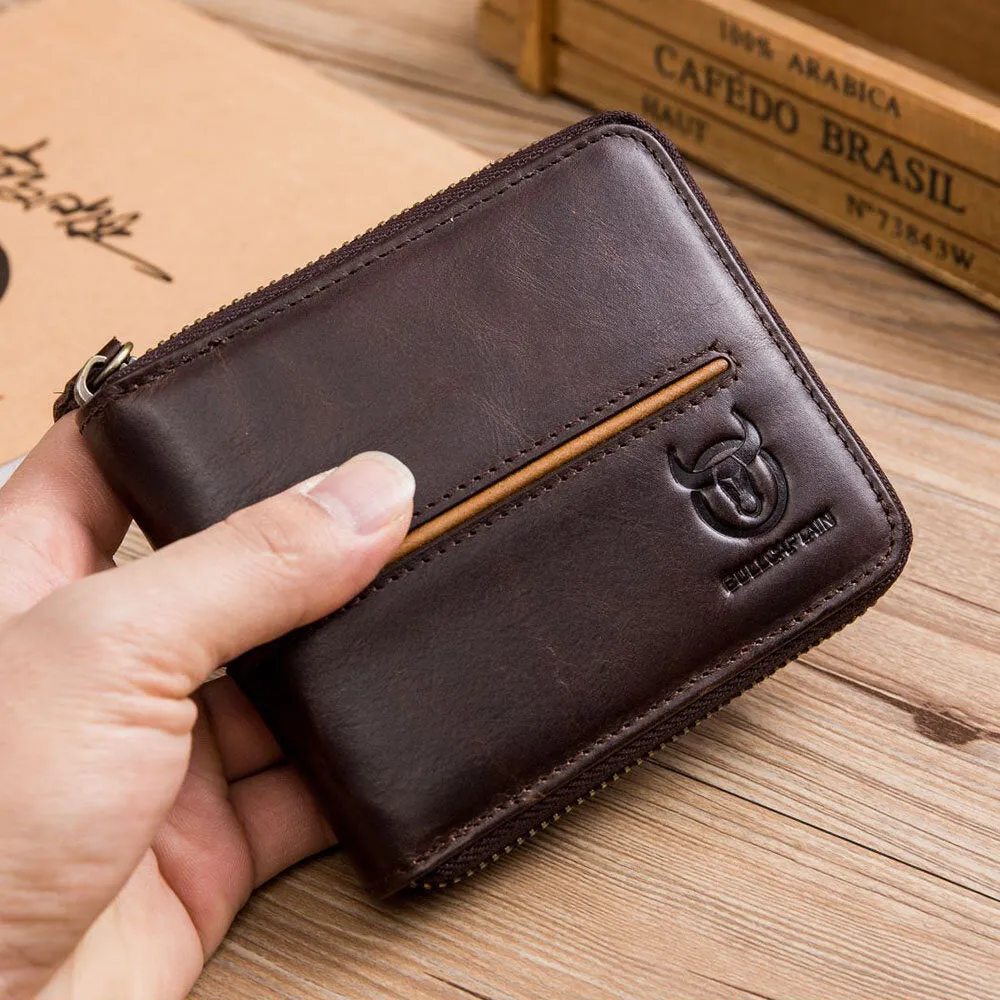 Genuine Leather Men Wallet 13 Multi-Card Card Black Holder Zipper