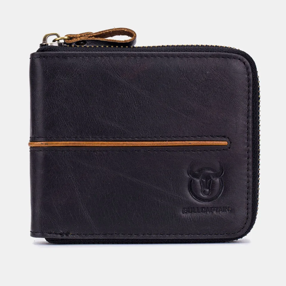 Genuine Leather Men Wallet 13 Multi-Card Card Black Holder Zipper