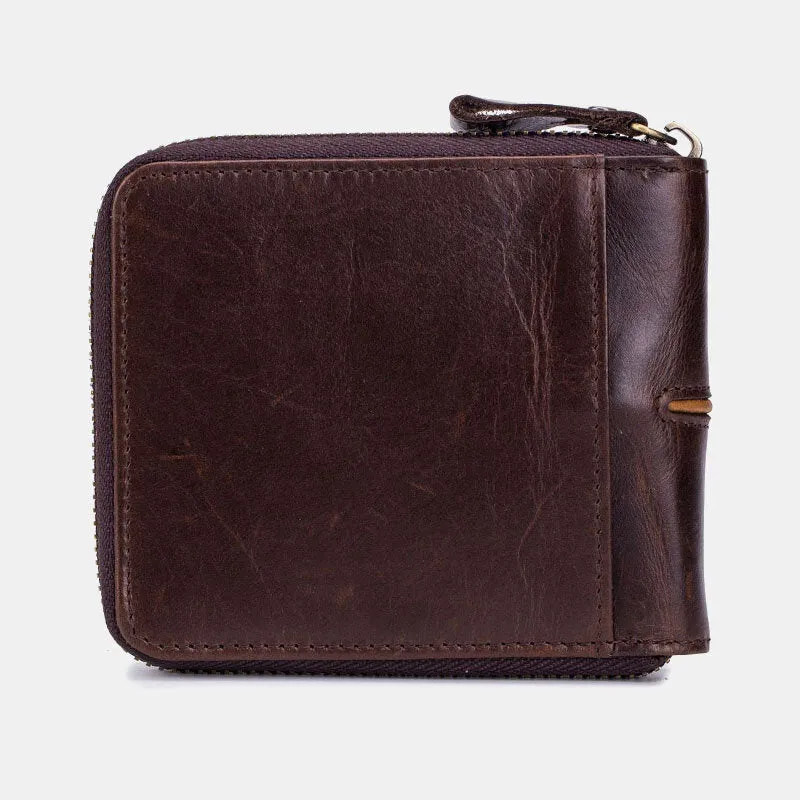 Genuine Leather Men Wallet 13 Multi-Card Card Black Holder Zipper