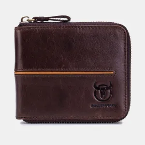 Genuine Leather Men Wallet 13 Multi-Card Card Black Holder Zipper