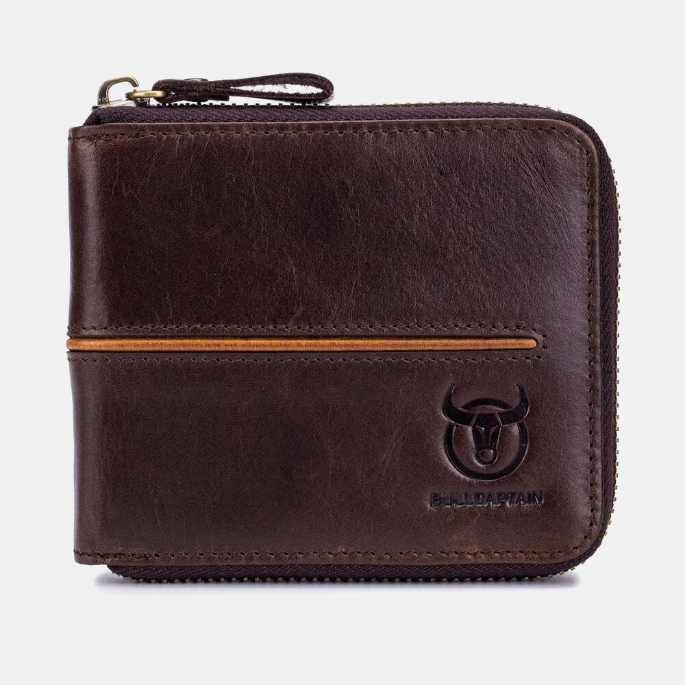 Genuine Leather Men Wallet 13 Multi-Card Card Black Holder Zipper