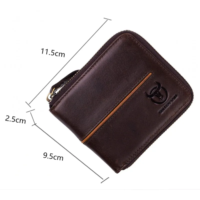 Genuine Leather Men Wallet 13 Multi-Card Card Black Holder Zipper