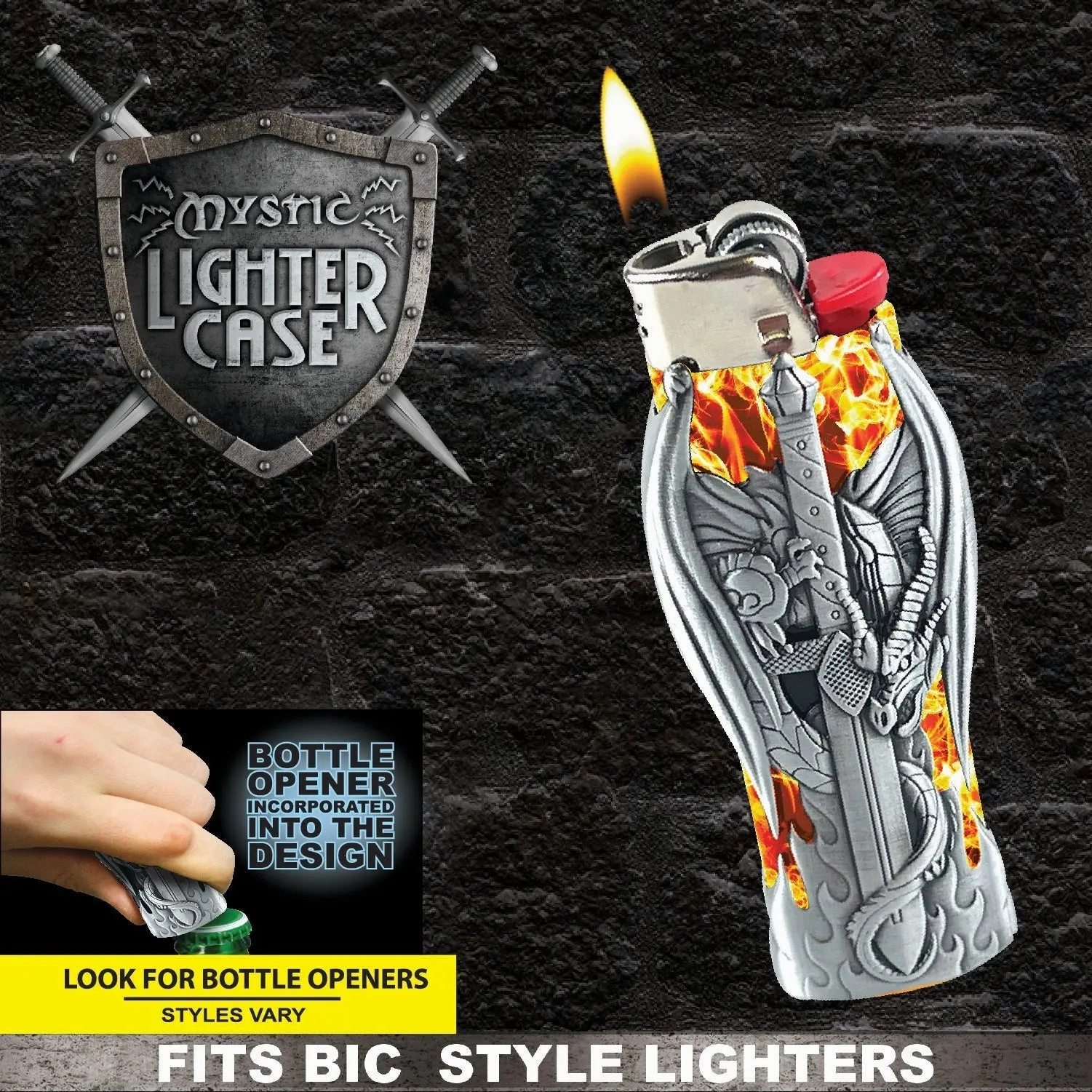 Metal Mystic Lighter Case with Bottle Opener - 12 Pieces Per Retail Ready Display 22921