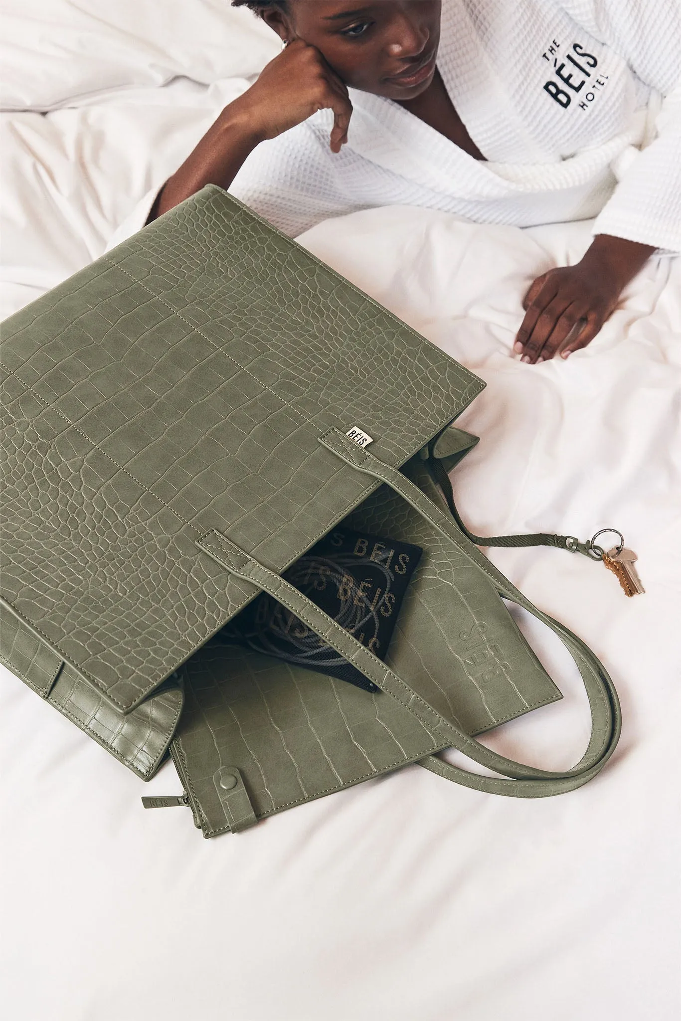 Resale The Large Work Tote in Olive Croc