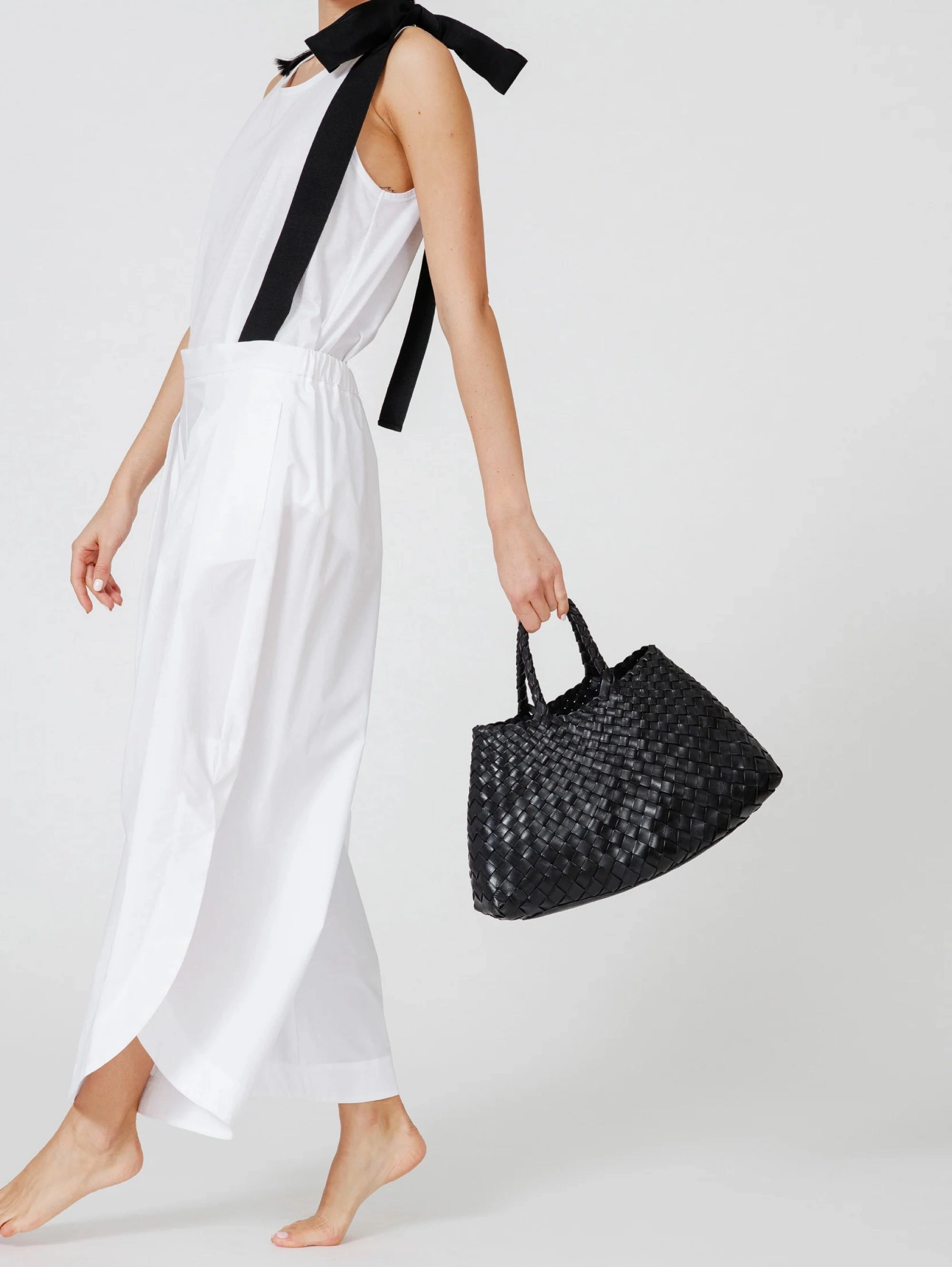 Santa Croce Small Black Woven Leather Handbag