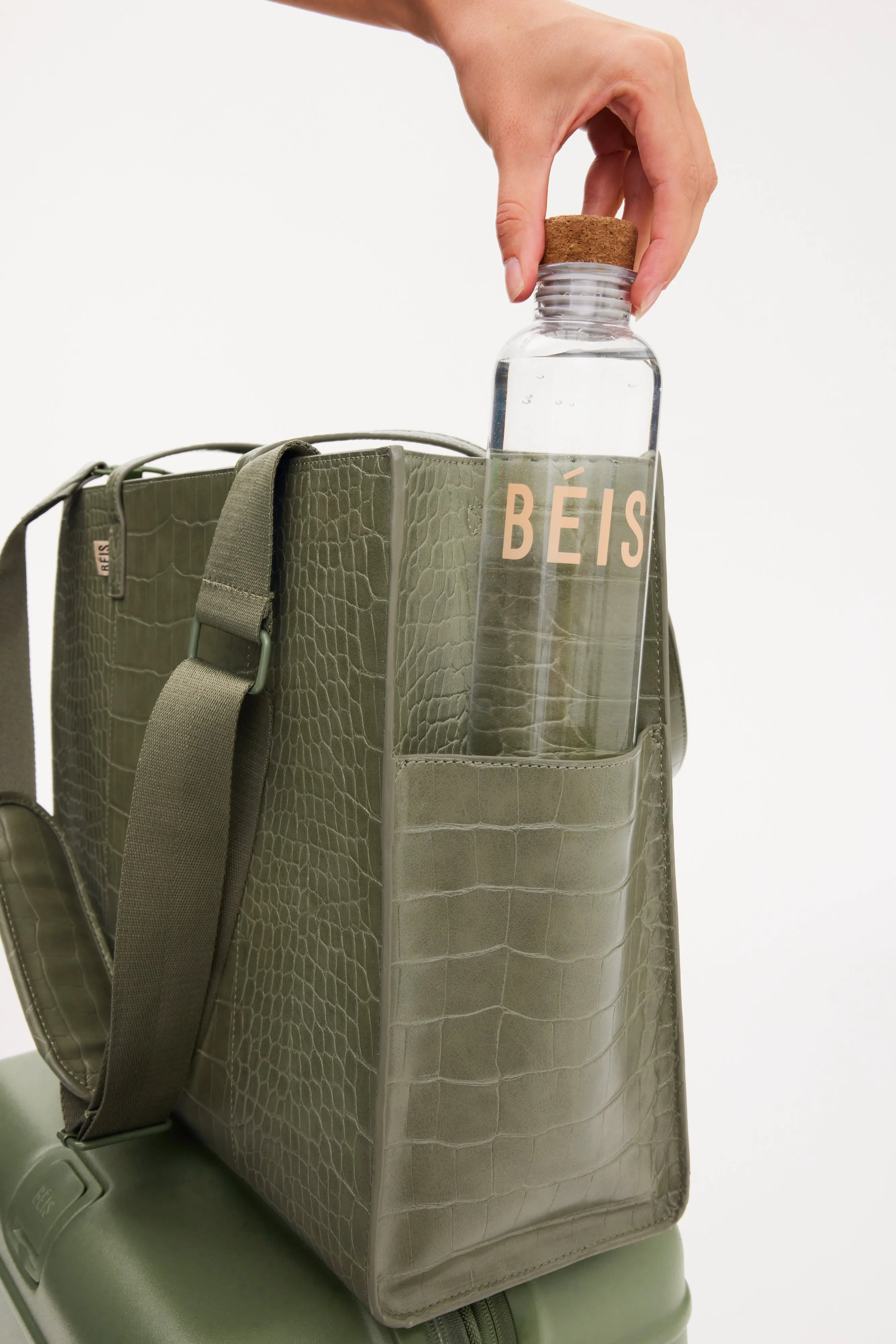 The Large Work Tote in Olive Croc